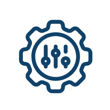 A blue gear icon