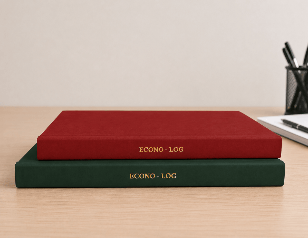 Custom Book - EconoLog - Spine of Books showing on a desk