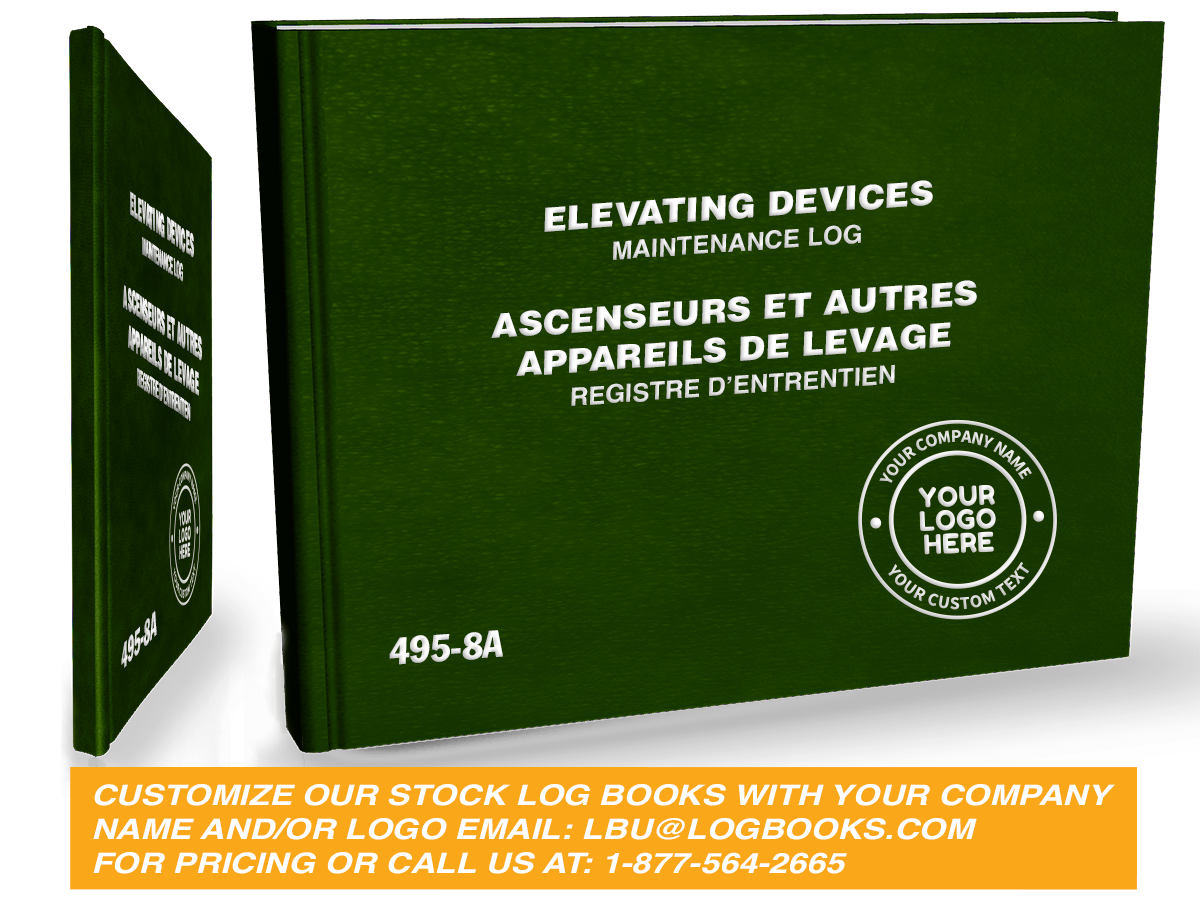 Elevating Devices Maintenance Log Book #495-8A Custom Cover