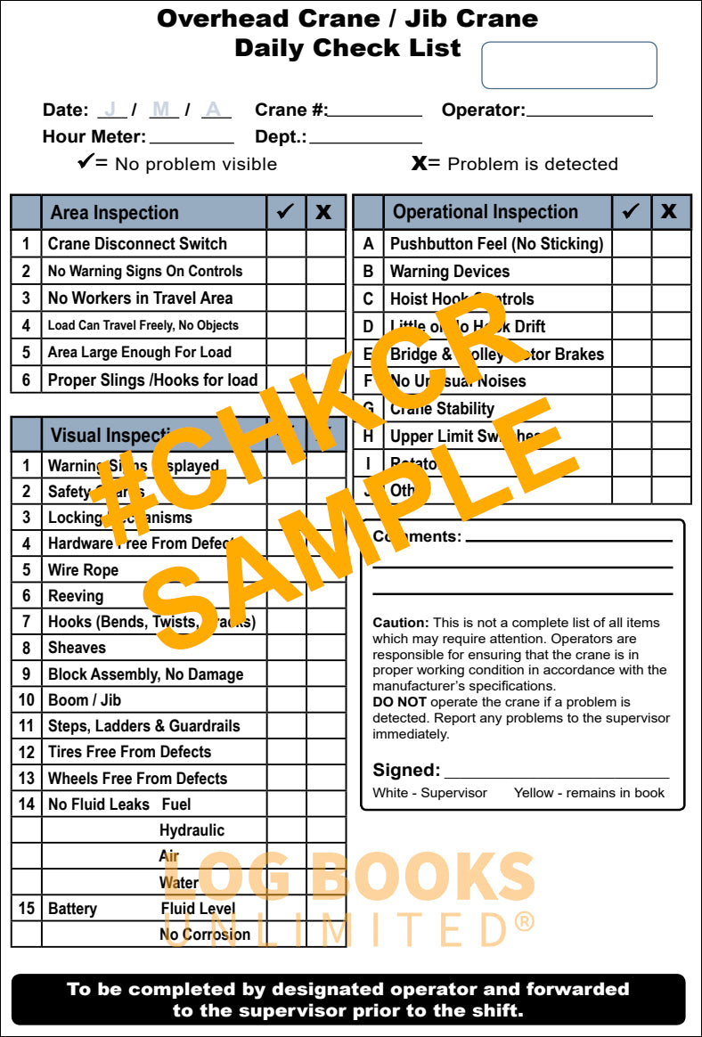 Overhead Crane / Jib Crane Inspection Checklist Caddy - Sample