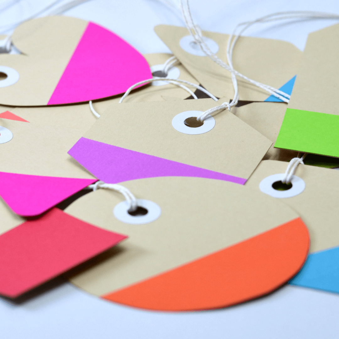 a variety of colourful customizable tags