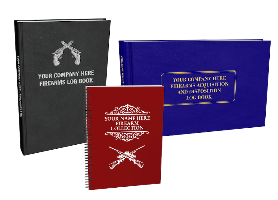 Three customizable firearms log books in different styles.