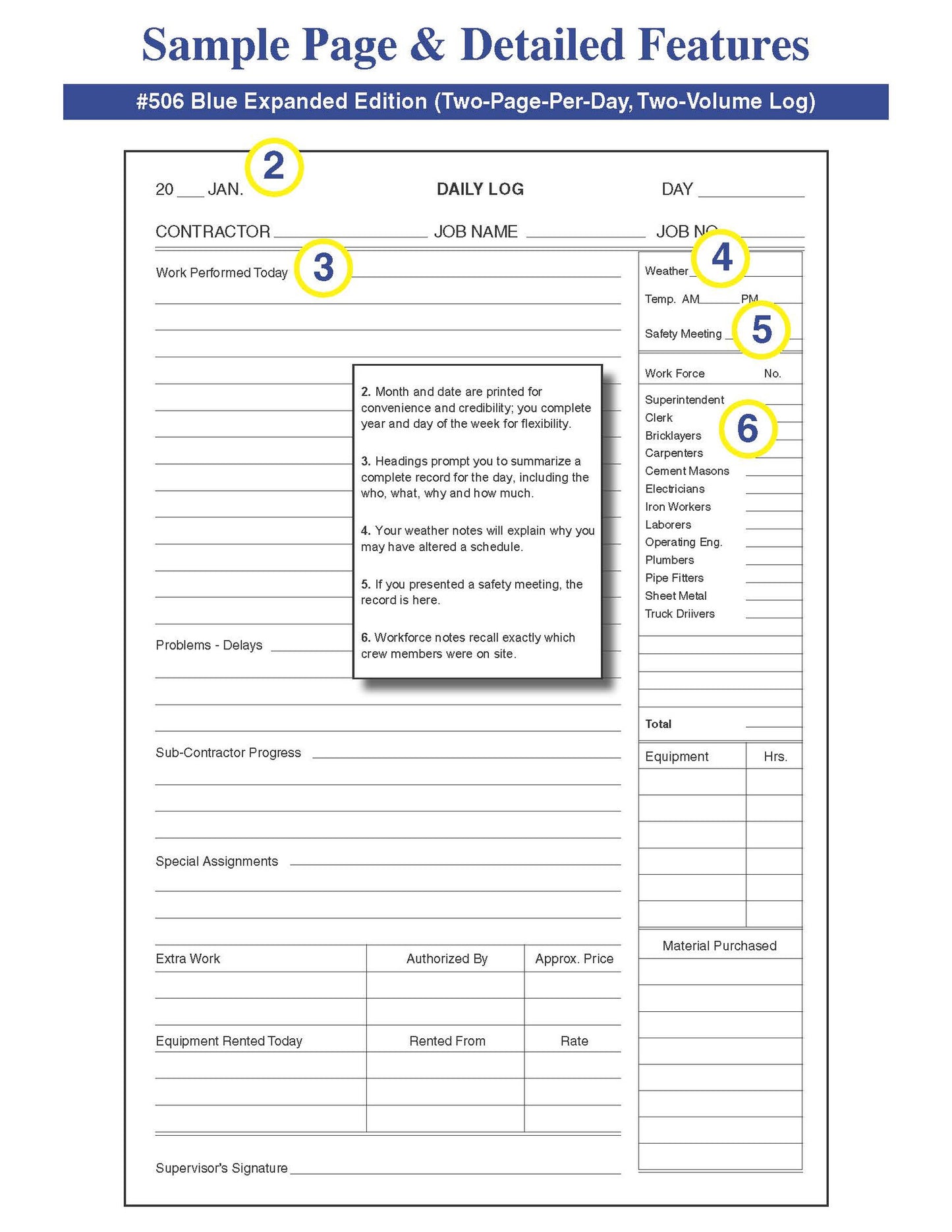 Construction & Maintenance (2 Volume Set) Daily Log Book - Sample