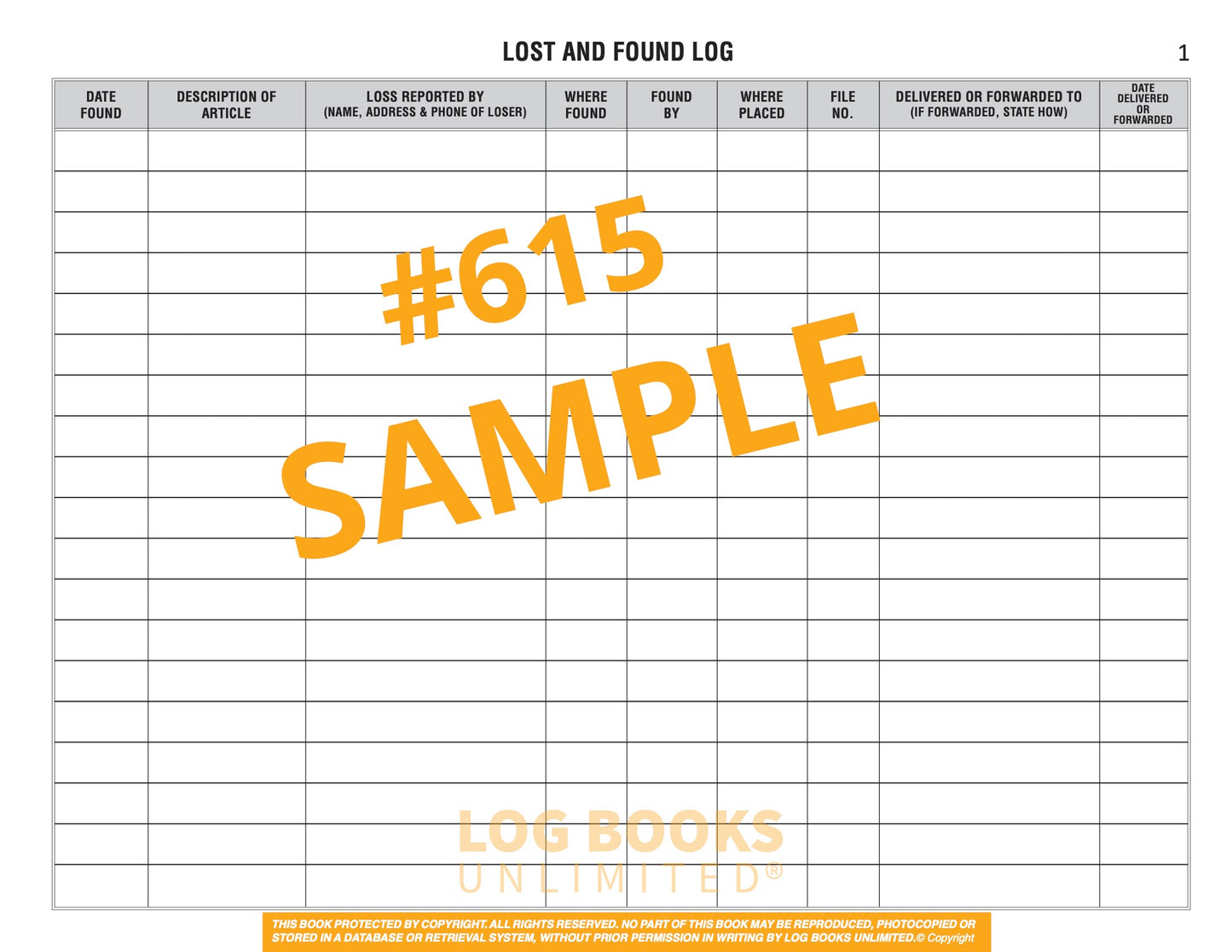Lost and Found Log Book #615