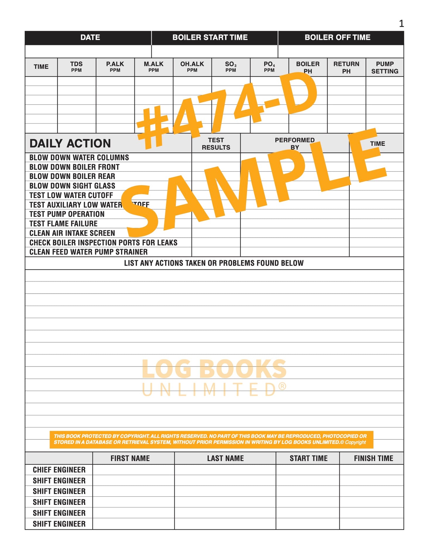 Detailed Engineers Log Book #474-D Sample Page