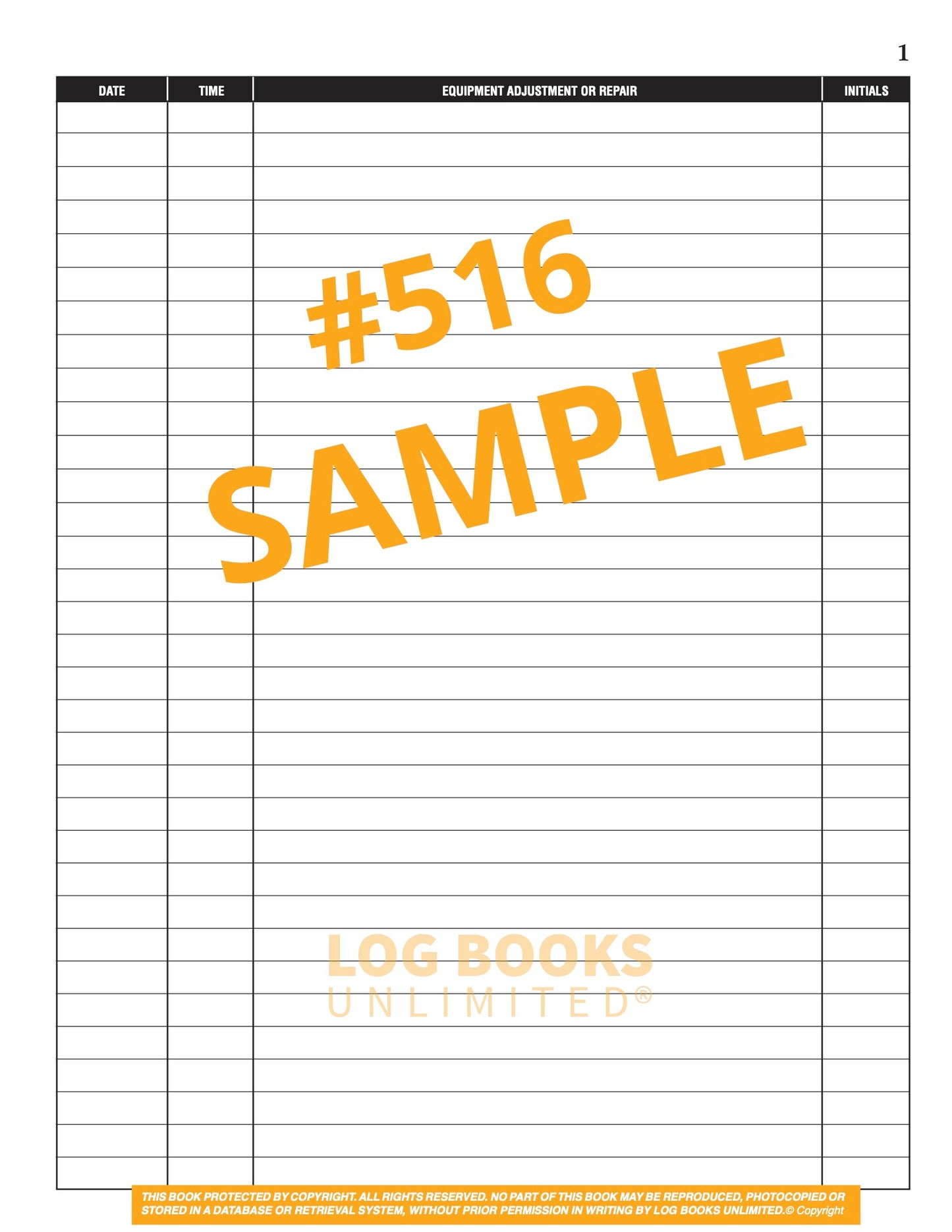 Equipment Maintenance Log Book - Sample