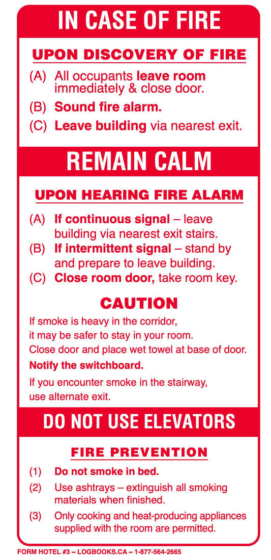 Hotel (Fire Prevention/In Case of Fire) - Vinyl Labels #H3