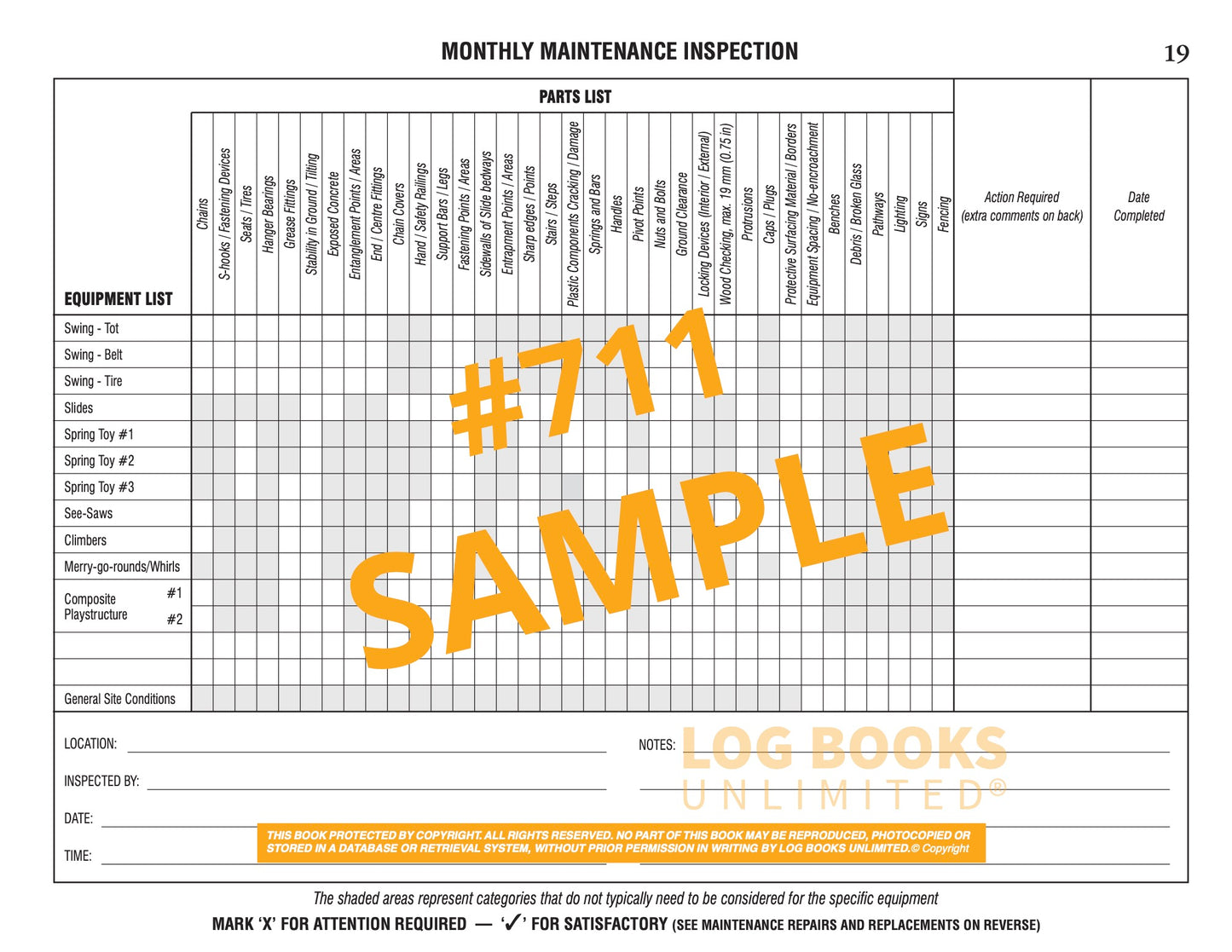 Playground Log Book #711 Sample Page