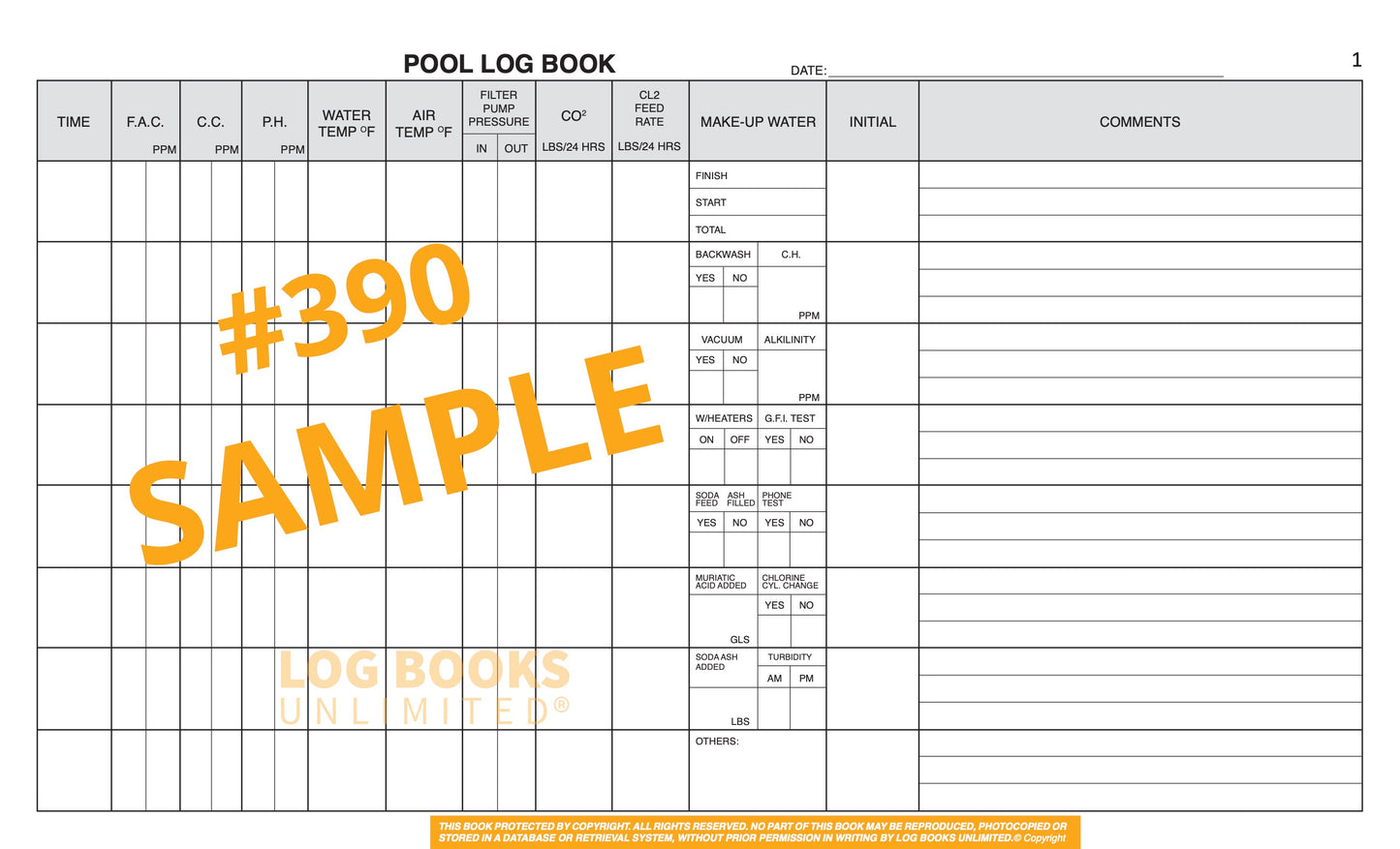 Swimming Pool Log Book #390 Sample Page