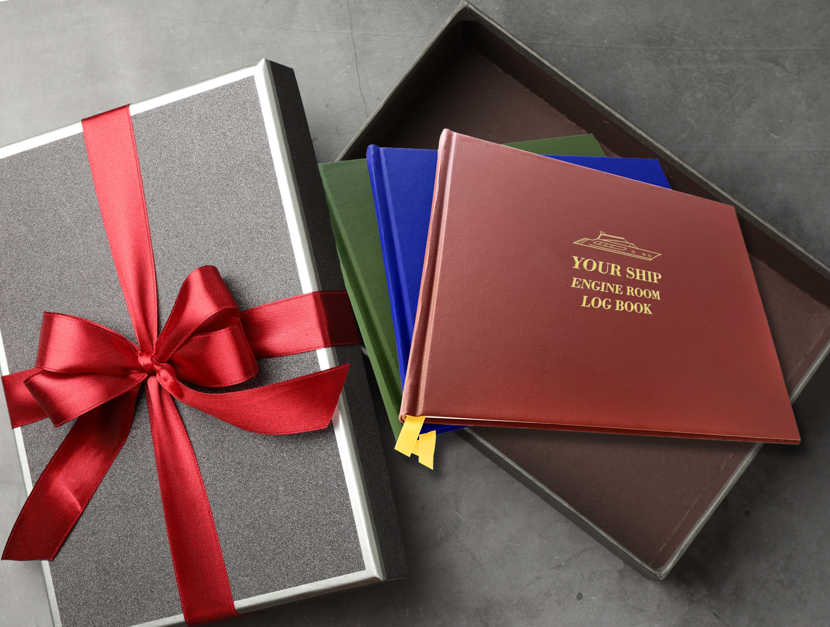 Custom Ship Log Books wrapped up in a gift box