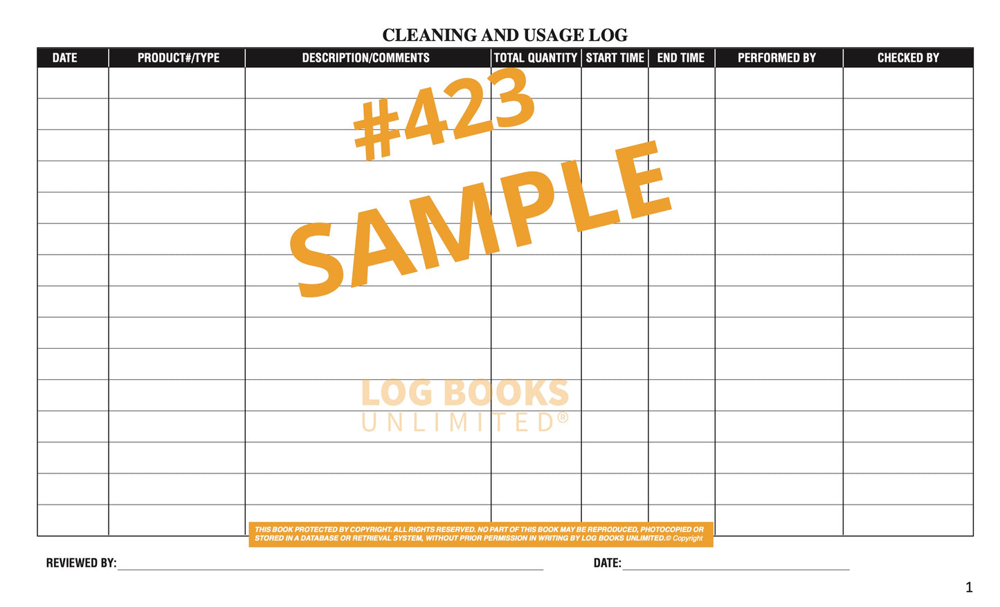 Cleaning and Usage Log Book #423