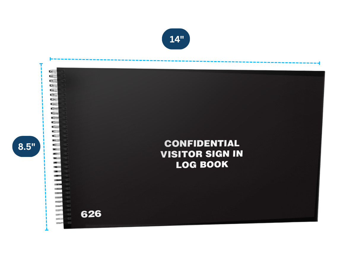 #626 Confidential Visitor Sign In Log Book, Front Cover Measurements