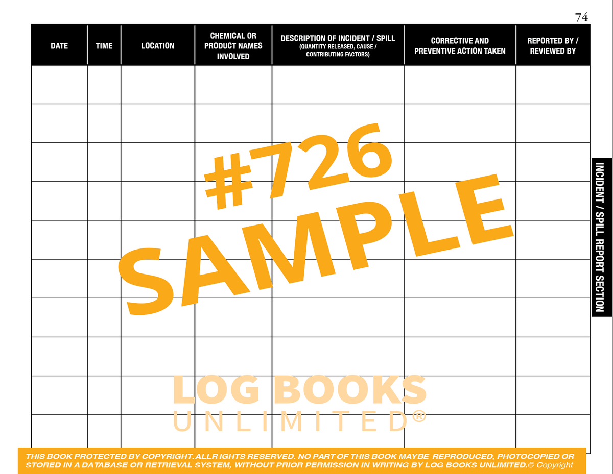 Hazardous Materials Log Book #726