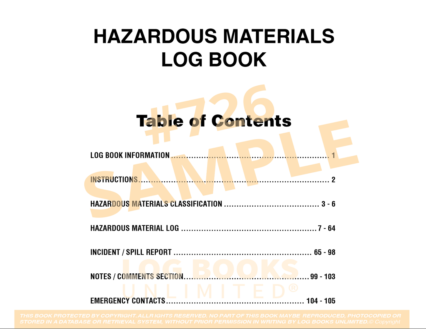 Hazardous Materials Log Book #726