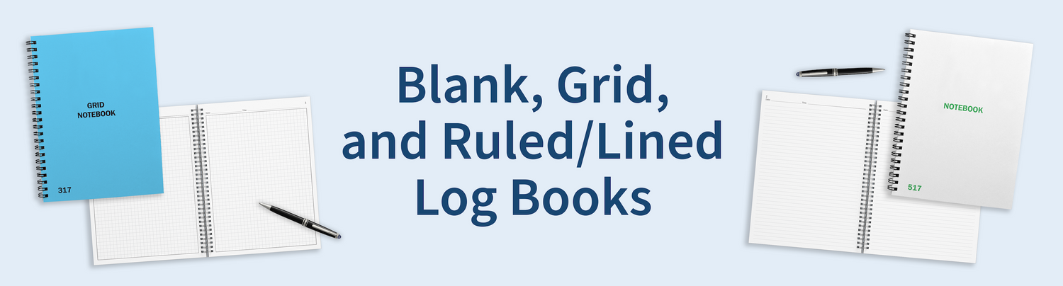 blank, grid, and ruled/lined log books