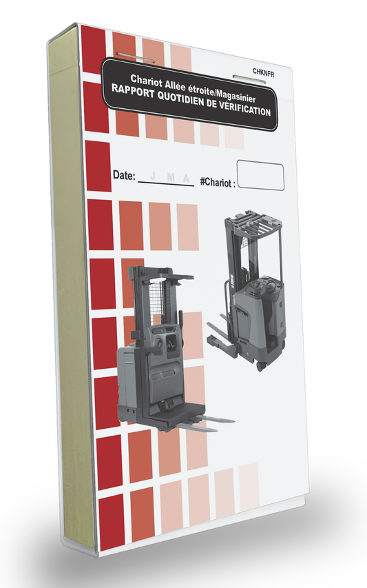 Cover of the Daily Operator Checklist log book for Reach and Order Picker Lift Trucks in French.