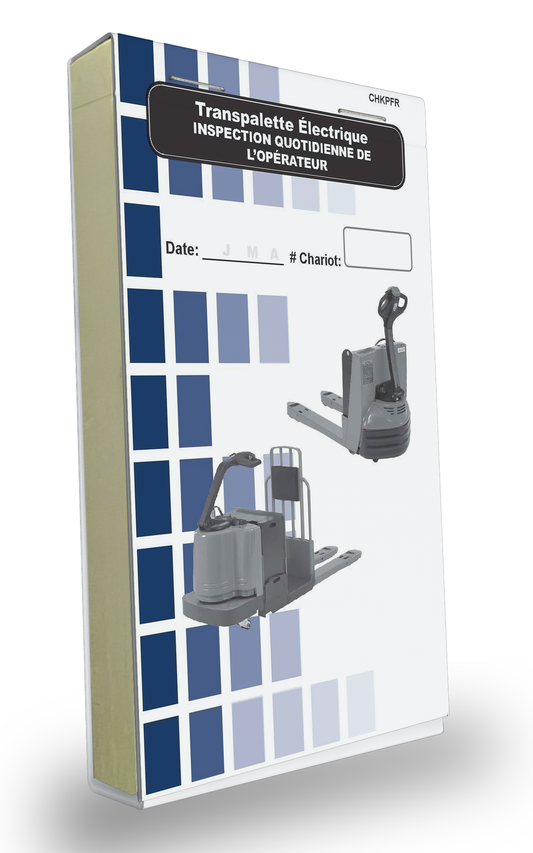 Cover of the Daily Operator Checklist log book for Electric Pallet Lift Trucks in French.