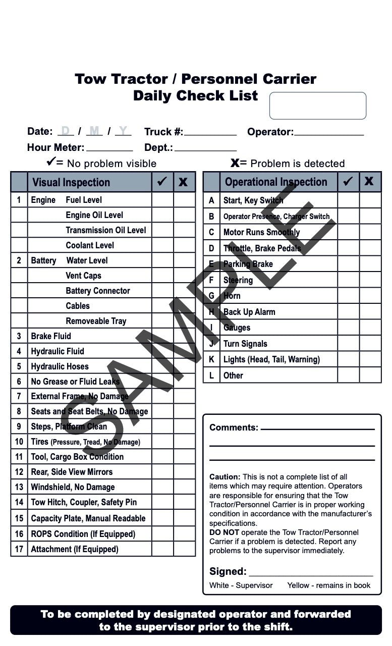 Tow Tractor / Personnel Carrier - Replacement Log #CHKPC