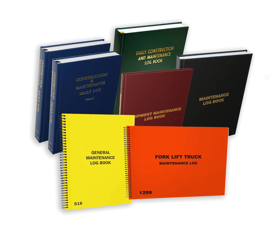 Assorted colorful construction log books