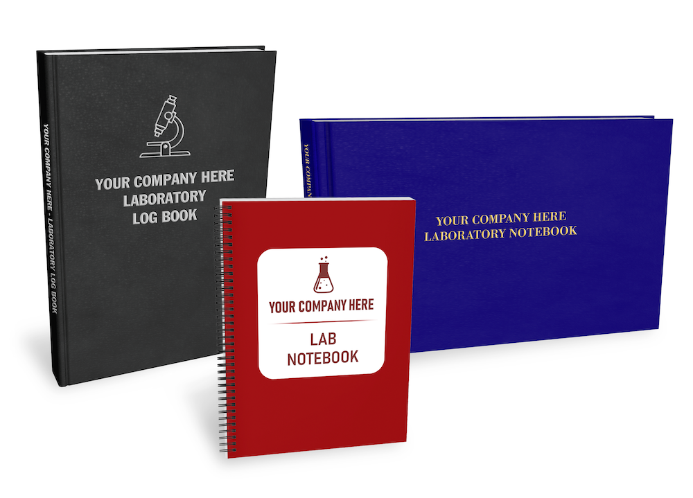 Three customizable laboratory log books in different styles. 