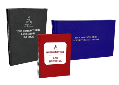 Three customizable laboratory log books in different styles. 