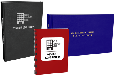 Three customizable visitor log books in different styles. 