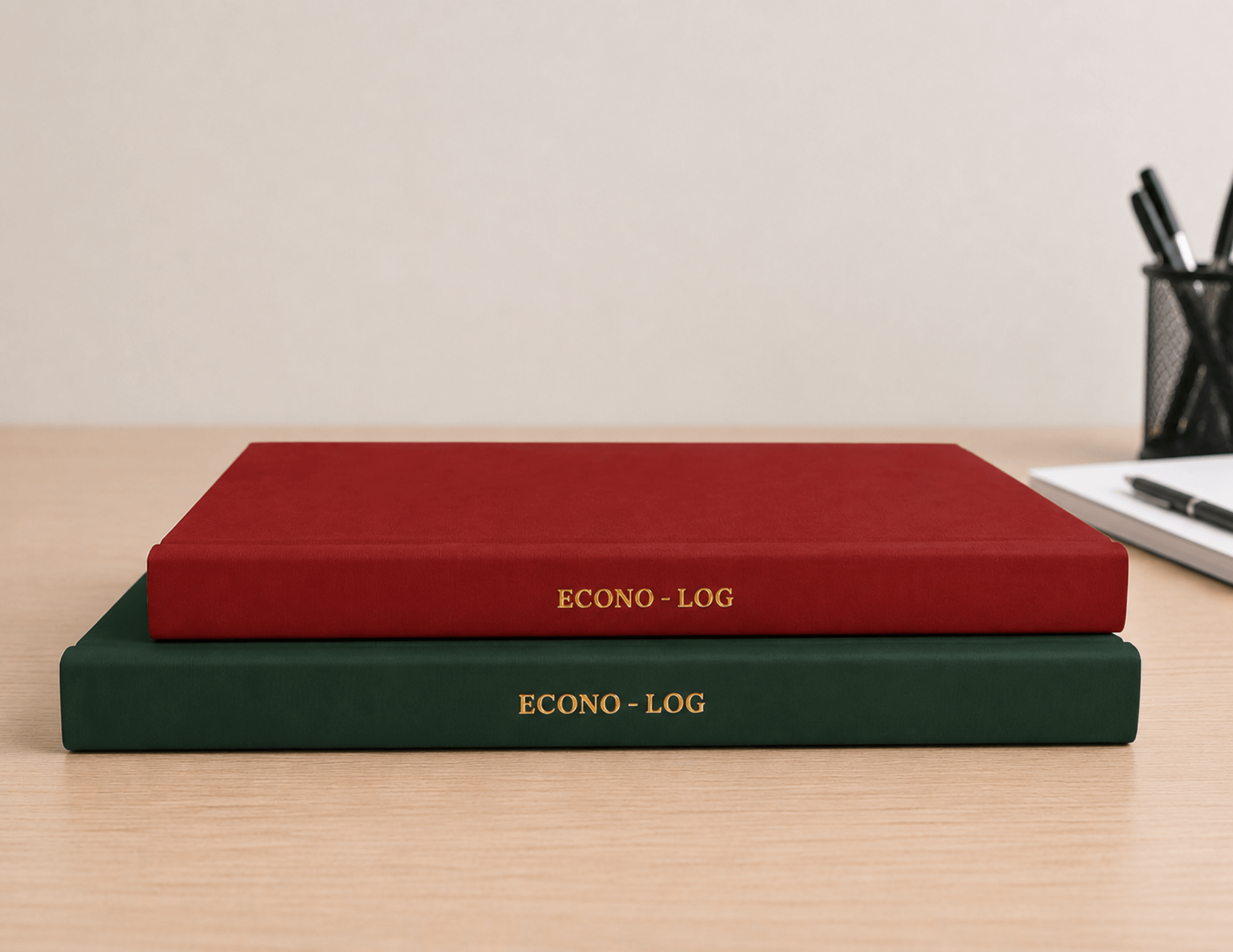 Custom Book - EconoLog - Spine of Books showing on a desk