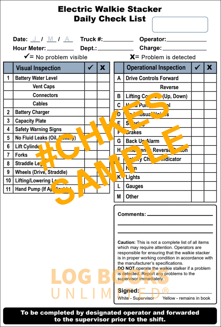 Hand Stacker Checklist Electric Stacker Checklist + Plastic Caddy # SCADD(ES) – Log Books ...