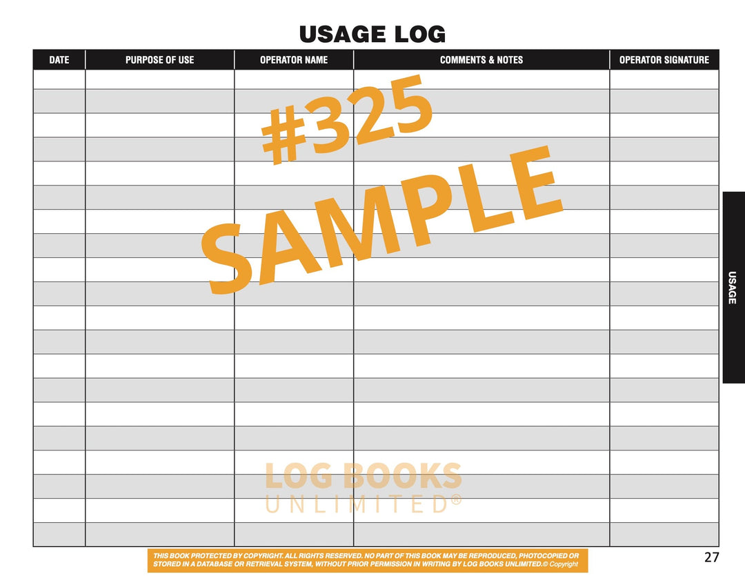 Inspection, Usage & Maintenance Log Book #325 – Log Books Unlimited