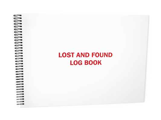 Lost and Found Log Book #615 Front Cover - A white spiral-bound notebook titled "LOST AND FOUND LOG BOOK", displayed against a white background.