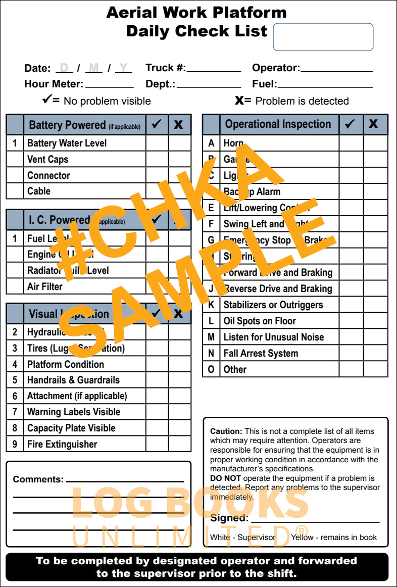 Aerial Work Platform Daily Checklist