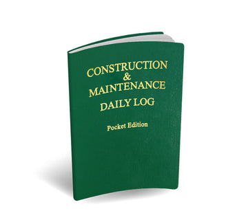 A green small pocket sized construction log book.