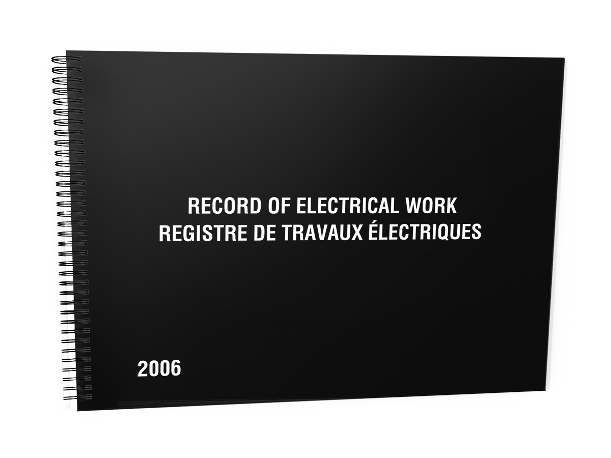 Record of Electrical Work Log Book (Bi-lingual) #2006 Front Cover - A black spiral-bound notebook in English and French, displayed against a white background.