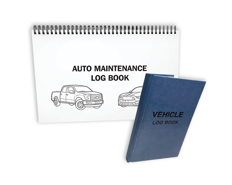 vehicle log books with white and blue covers