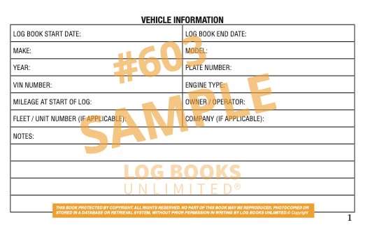 Vehicle Log Book #603 Info Page