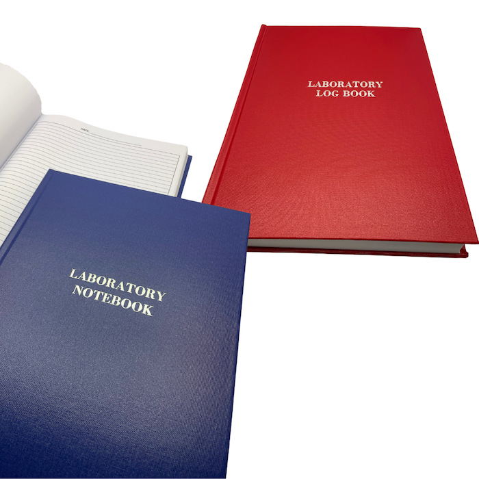 Two custom laboratory log books in different styles. 