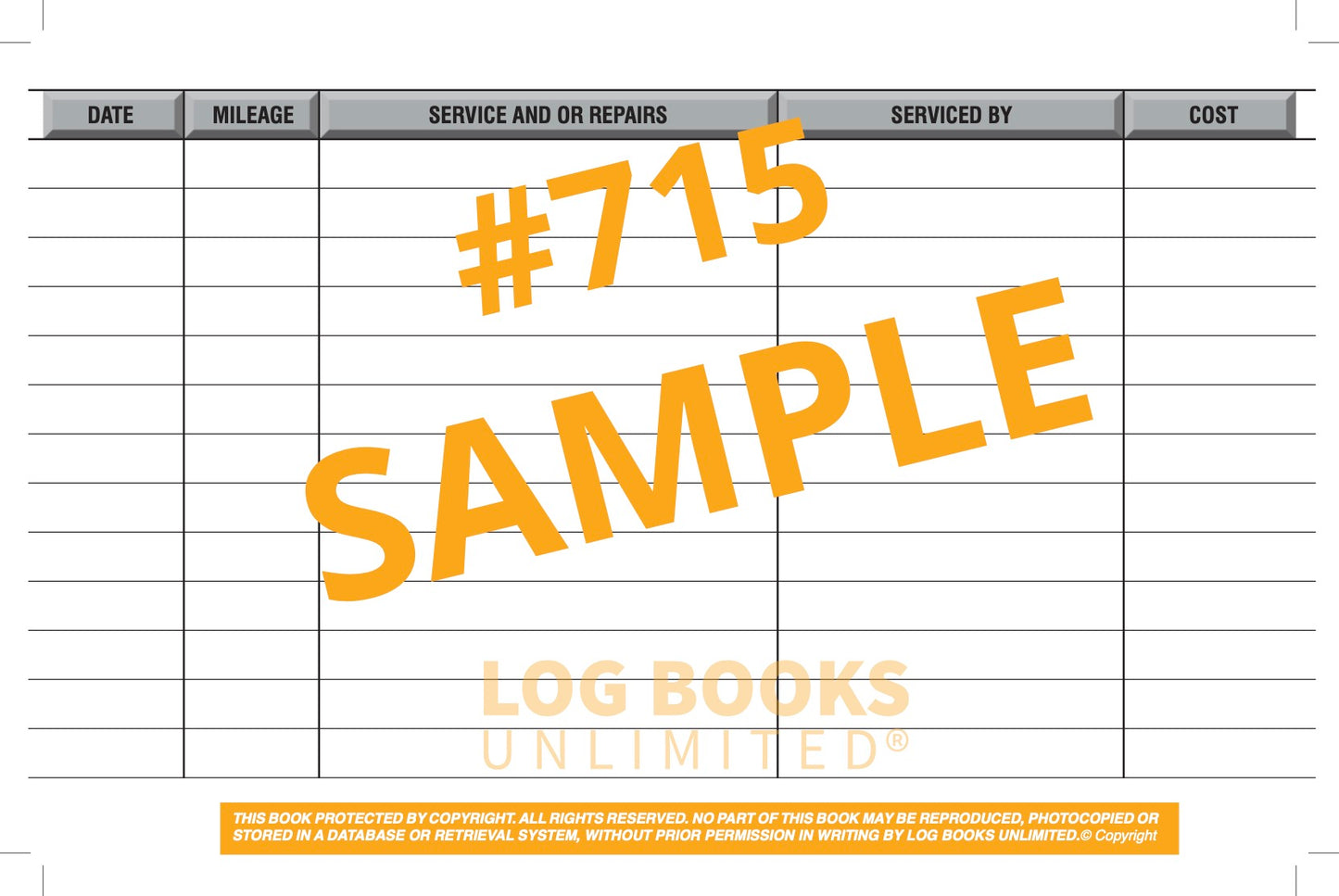 Auto Maintenance Log Book #715 Sample Page