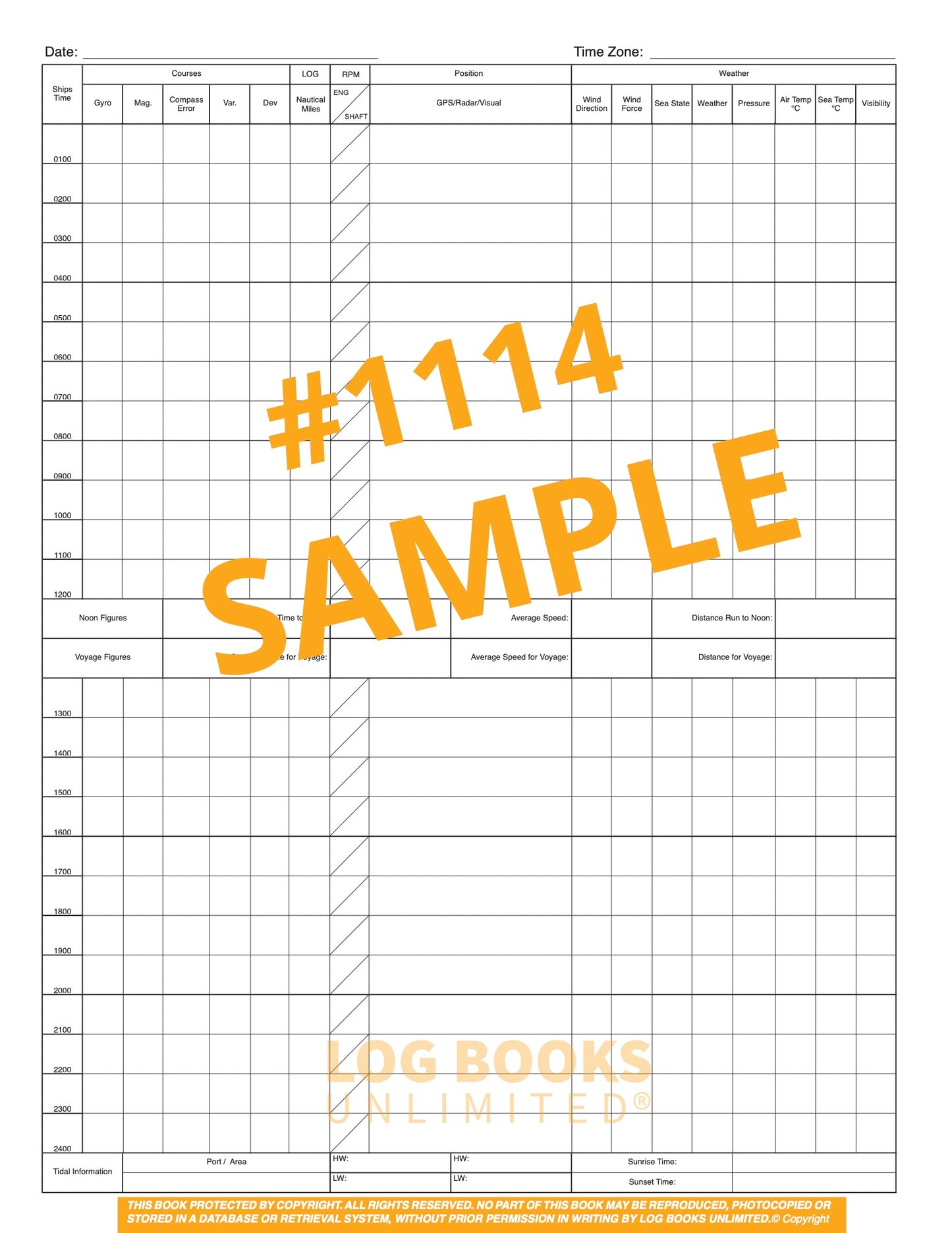 Deck Log Book #1114 Sample Page Left