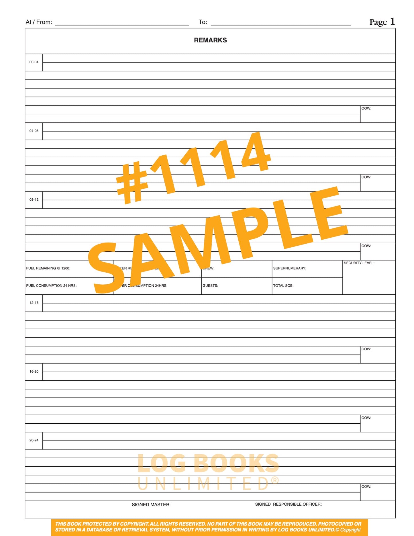 Deck Log Book #1114 Sample Page Right