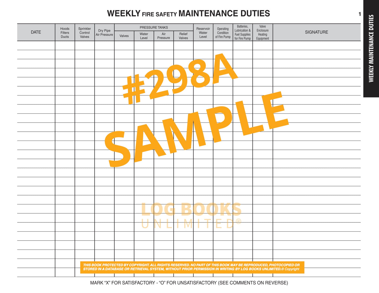 Fire Protection Equipment Log Book #298A Sample Page
