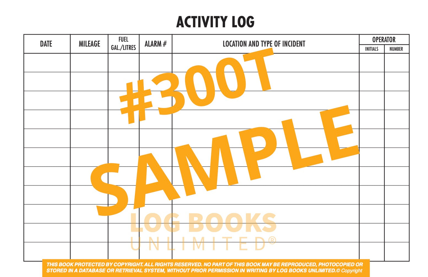 Fire Truck Activity Log Book #300T Sample Page