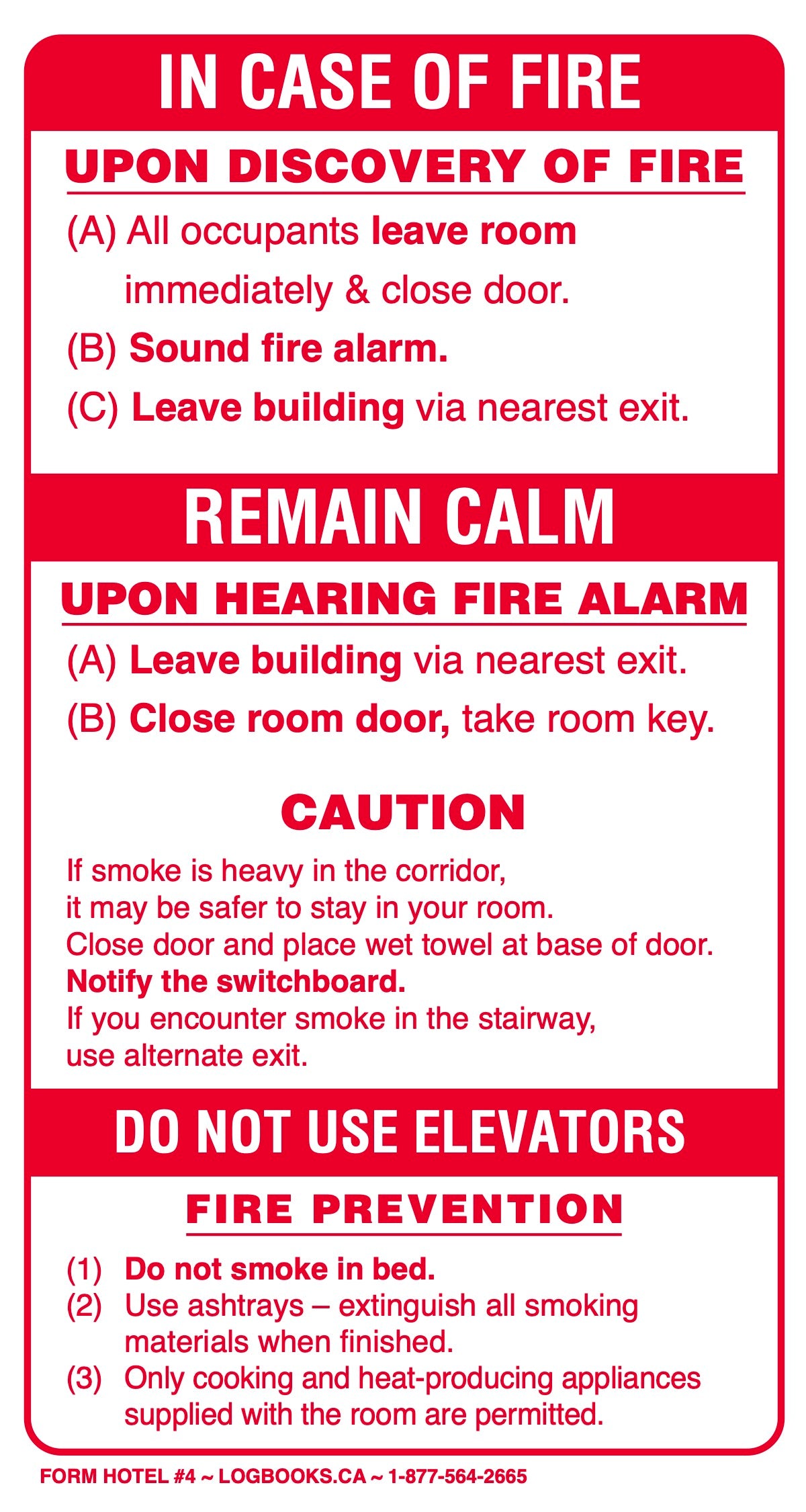 Hotel (Fire Prevention/In Case Of Fire) - Vinyl Labels #H4