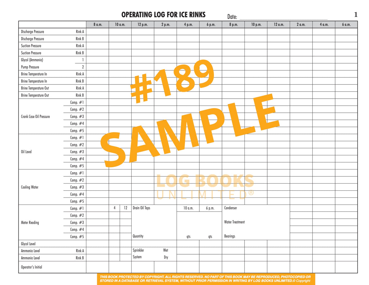 Ice Machine Log Insheet Ice Rink / Refrigeration (5 Compressors - Brine / Glycol / Ammonia # 1 ...