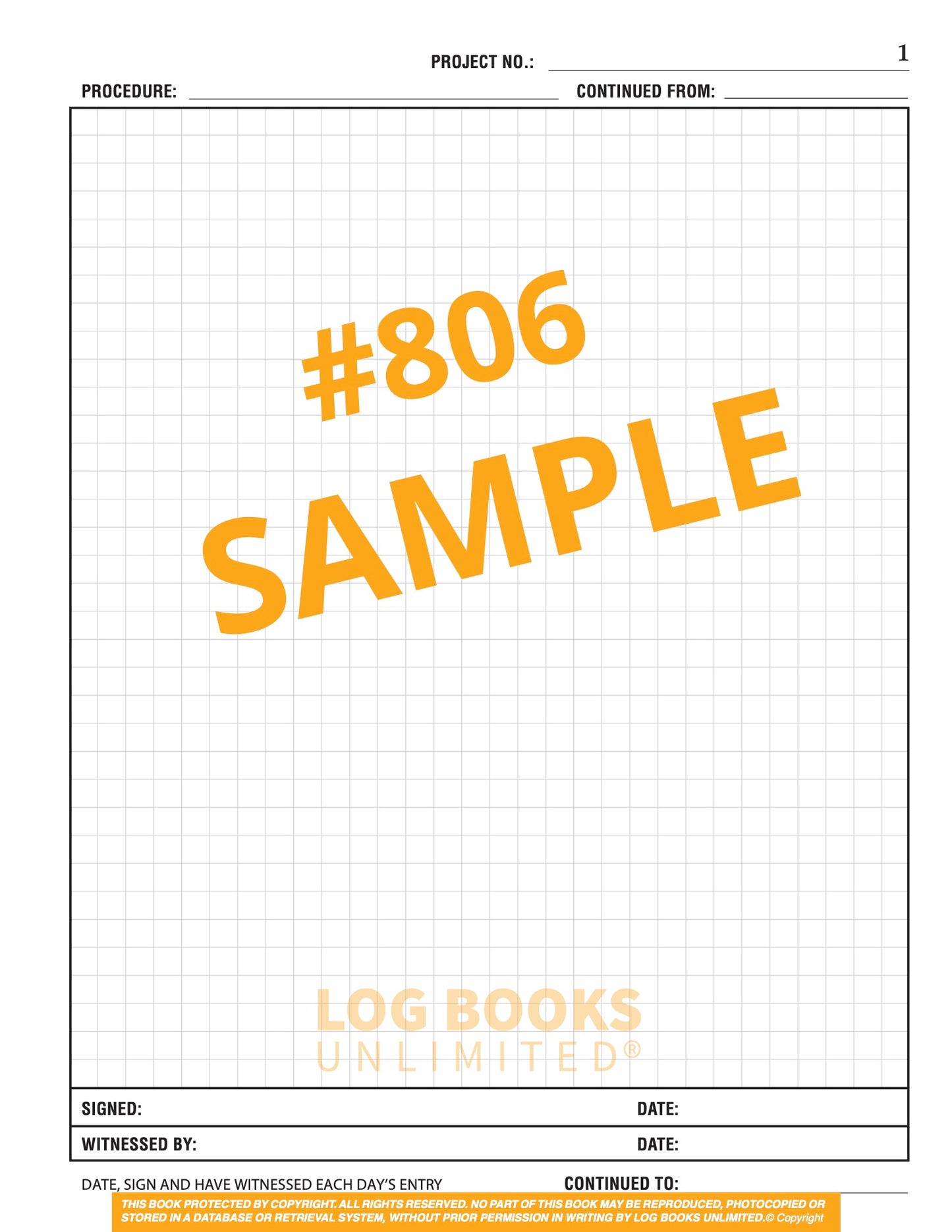 Laboratory Log Book #806 Sample Page